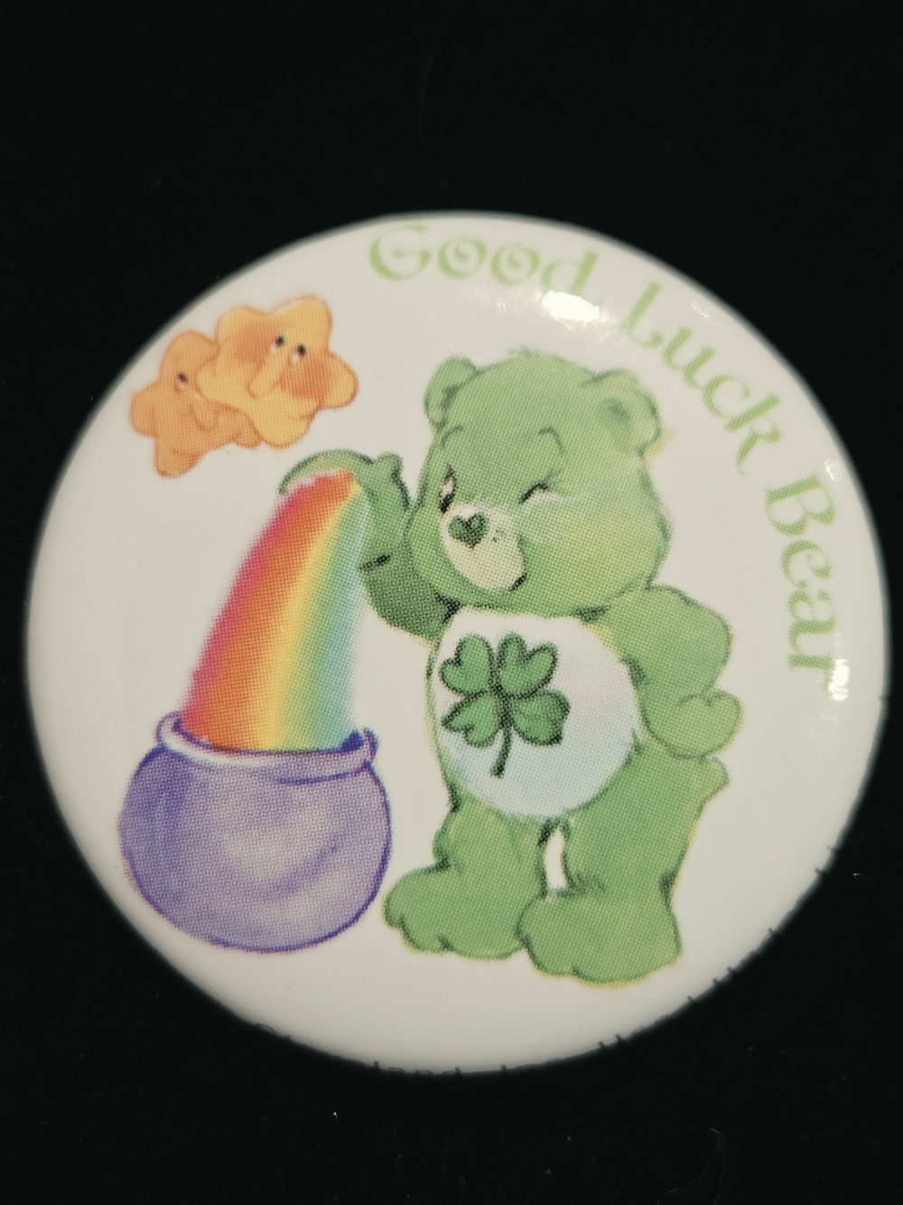 Vintage Good Luck Care Bear Green Pin Button - Collectable Vintage